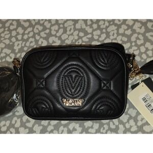 Valentino‎ Orlandi Black Quilted Monogram Shoulder Bag W/purse NWT Retail $310